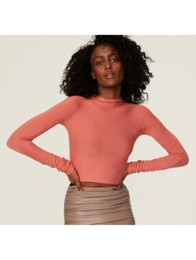 LAPOINTE Modal Jersey Mock Neck Cropped Long Sleeve Top